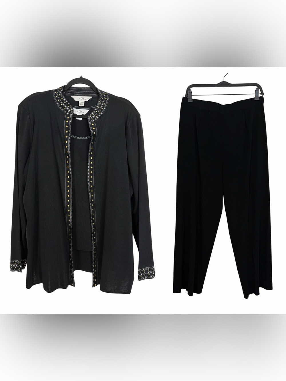 Vintage Ming Wang Black 3 Piece Set Tank Cardigan Pants Set Career Size XL